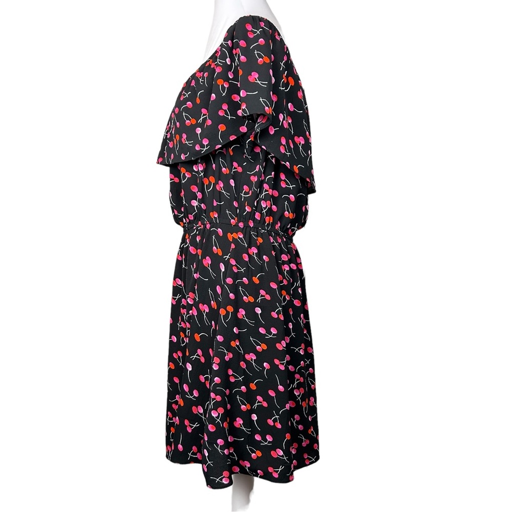 Dress Black w/ Red Cherries Flounce Top Elastic Waist Size M like … - Picture 2 of 11